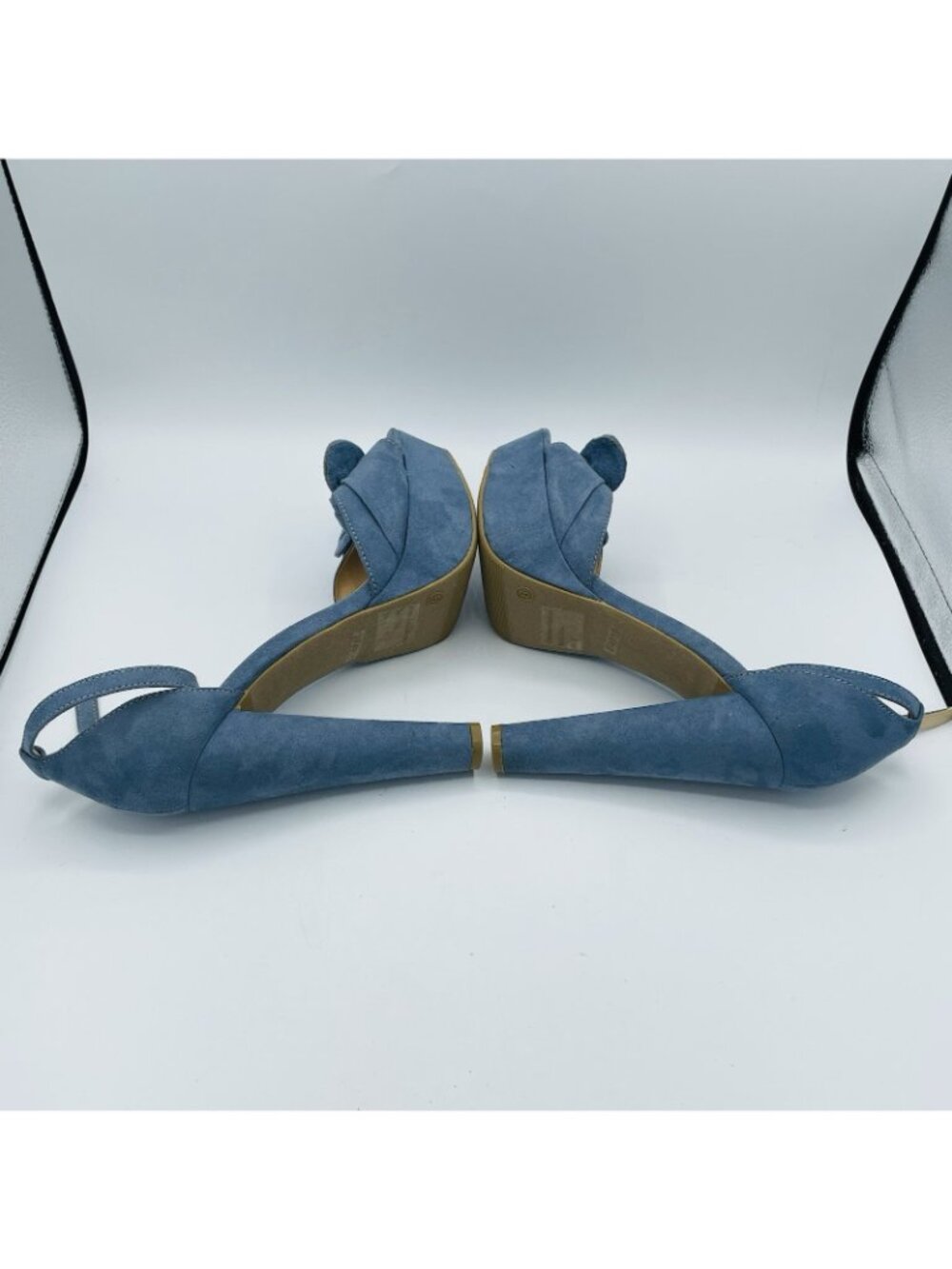Charlotte Russe Womens High Heels Size 8 Blue Ankle Strap Bow Sandals Shoes - Picture 11 of 11